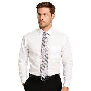 Croft‎ & Barrow Necktie Men’s Light Blue Brown Tan Striped Classic 100% Silk